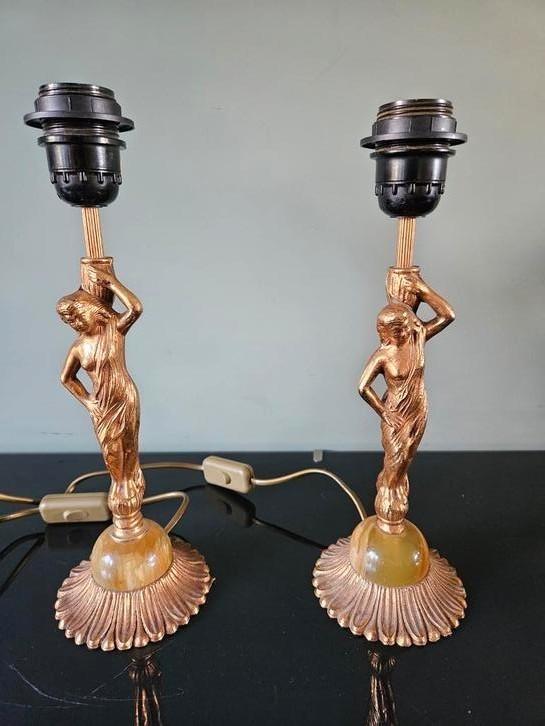 Tafellamp/ schemerlamp messing vrouw met marmer voet, Huis en Inrichting, Lampen | Tafellampen, Gebruikt, Minder dan 50 cm, Ophalen of Verzenden