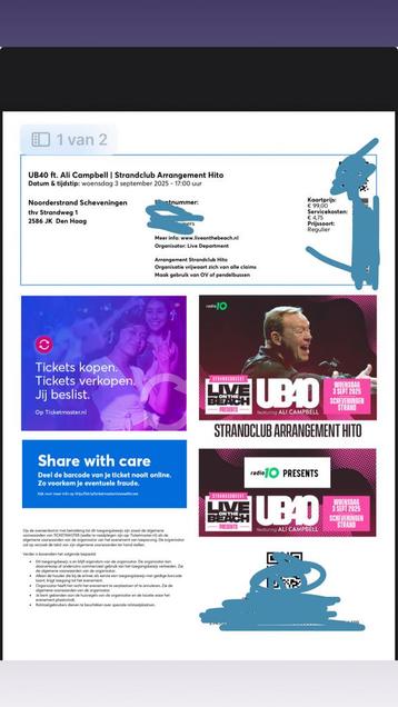 Ub40 concert kaartjes 2x beschikbaar voor biedingen