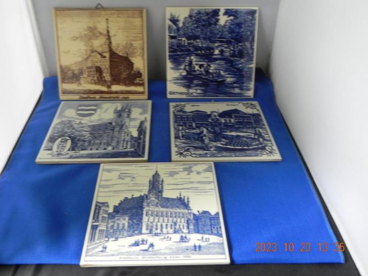 4 Delfts blauwe tegels, Antiek en Kunst, Antiek | Keramiek en Aardewerk, Ophalen of Verzenden