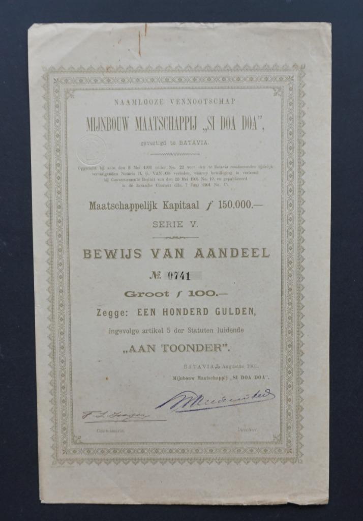 Mijnbouw Maatschappij Si Doa Doa (Goud) - Ned.Indie/Sumatra, Postzegels en Munten, Postzegels | Volle albums en Verzamelingen