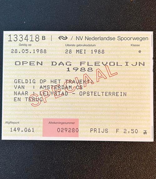 Kaartje open dag Flevolijn (1988), Verzamelen, Spoorwegen en Tramwegen, Gebruikt, Trein, Ophalen of Verzenden