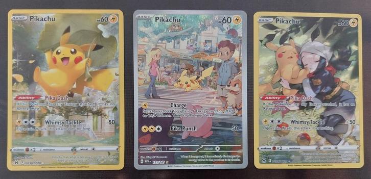 Pokémon - Pikachu 3x - Crown Zenith, 151 & Lost Origin, Hobby en Vrije tijd, Verzamelkaartspellen | Pokémon, Zo goed als nieuw