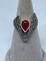 Zilveren ring met echt carneool maat 16, Sieraden, Tassen en Uiterlijk, Antieke sieraden, Ophalen, Zilver, Ring, Met edelsteen