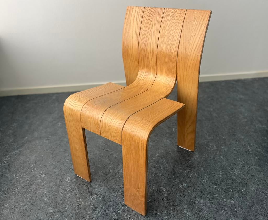 2 Vintage 70s Strip Chair Gijs Bakker Castelijn Dutch design, Ophalen, Gebruikt, Twee, Bruin