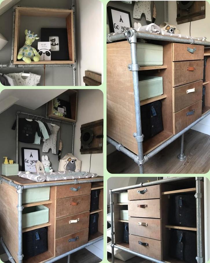 Stoere commode steigerbuis / hout extra hoog 110cm, Kinderen en Baby's, Kinderkamer | Commodes en Kasten, Zo goed als nieuw, Commode