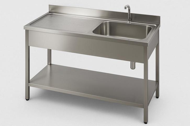 RVS Spoeltafel met Onderschap en achterrand 140x70, Zakelijke goederen, Horeca | Keukenapparatuur, RVS Meubilair, Nieuw in verpakking