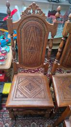 Antieke eettafel stoelen met lederen zitting 4 stuks, Ophalen