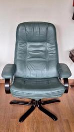Relaxstoel groenleder(draaibaar + rugleuning instelbaar), Huis en Inrichting, Fauteuils, Ophalen, Gebruikt, Minder dan 75 cm, 50 tot 75 cm