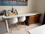 Bureau 246x62 cm met antiek ladekastje + marmeren blad, Huis en Inrichting, Bureaus, Ophalen, Gebruikt, Bureau