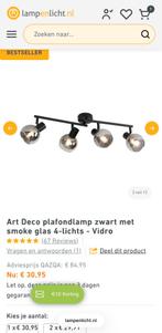 Art Deco plafondlamp zwart met smoke glas, Ophalen of Verzenden, Zo goed als nieuw, Metaal of Aluminium