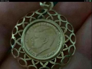 Vintage gouden Kettinghanger munt John Kenndy 1961/1963 , 14 beschikbaar voor biedingen