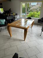 Unieke eettafel van esdoornhout met glas, 200 cm of meer, 100 tot 150 cm, Gebruikt, Rechthoekig