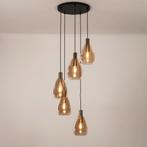 hanglamp zwart brons goud rond amber glas tafel vide lamp, Ophalen of Verzenden, Nieuw, Glas, Minder dan 50 cm