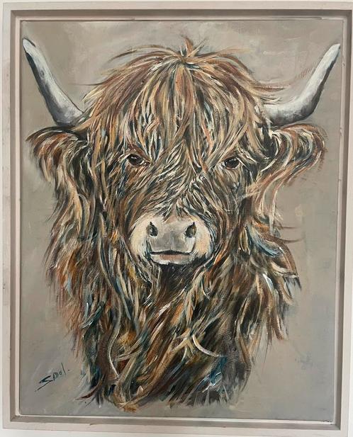 Schilderij Schotse hooglander, Antiek en Kunst, Kunst | Schilderijen | Modern, Ophalen of Verzenden
