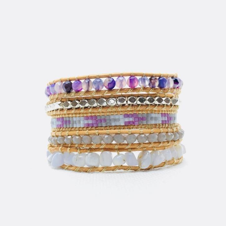 Stijlvolle leren agaat armband – Handgemaakt en uniek, Sieraden, Tassen en Uiterlijk, Edelstenen, Nieuw, Ophalen of Verzenden