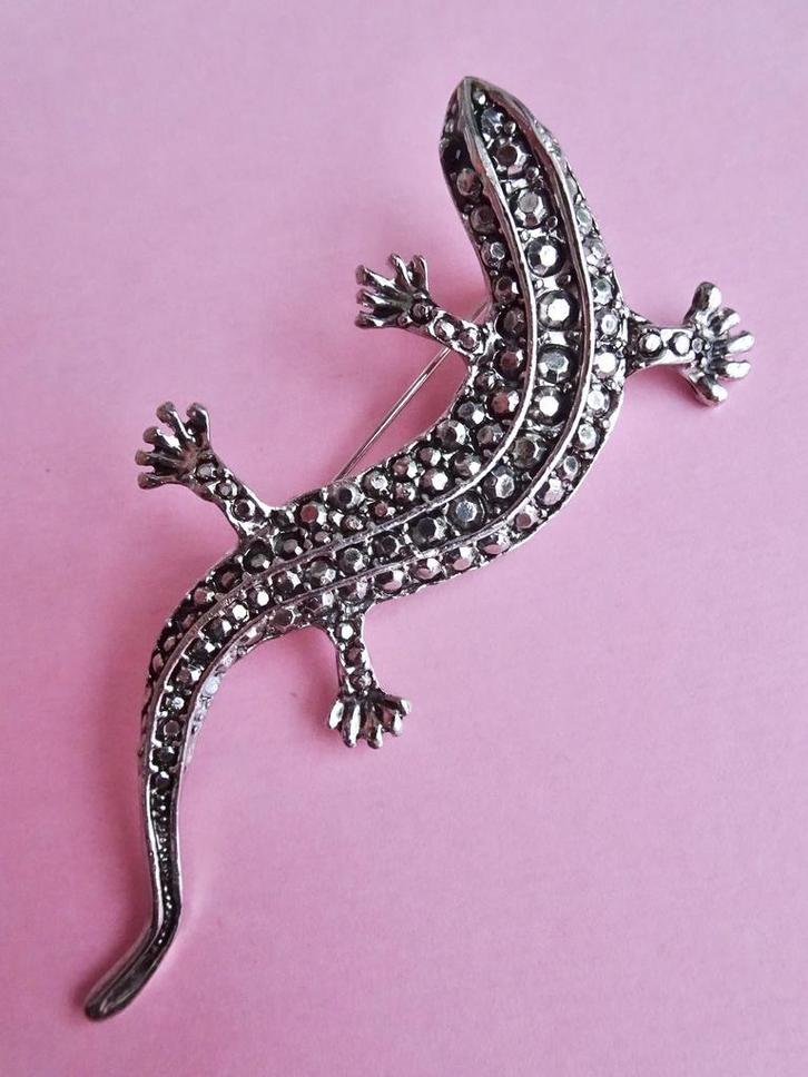 jwg Grote vintage 80s Art Deco stl hagedis broche zilver klr, Sieraden, Tassen en Uiterlijk, Antieke sieraden, Broche, Overige materialen