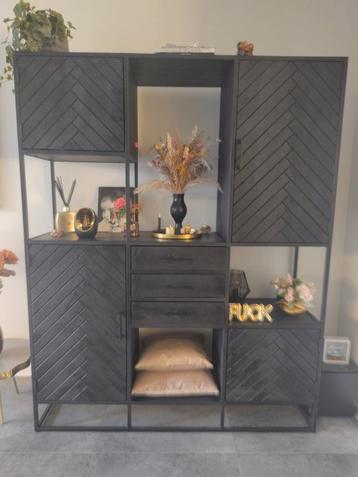 Stijlvolle Vakkenkast Metaal/Mangohout Visgraat 160x200 beschikbaar voor biedingen