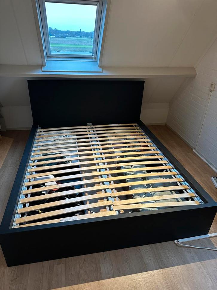 Ikea Malm tweepersoonsbed, Huis en Inrichting, Slaapkamer | Bedden, Gebruikt, Tweepersoons, 160 cm, 200 cm, Hout, Zwart, Ophalen