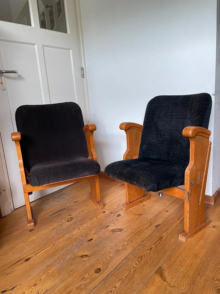 Twee! Vintage bioscoopstoelen, Huis en Inrichting, Fauteuils, Gebruikt, Minder dan 50 cm, Ophalen
