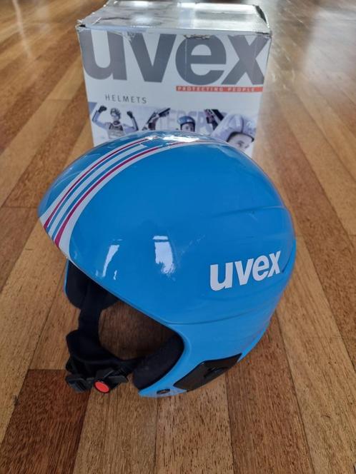 Blauwe Uvex Race+ helm, mt 53-54 cm, Sport en Fitness, Skiën en Langlaufen, Zo goed als nieuw, Kleding, Skiën, Overige merken