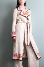 Vintage lang gehaakt boho vest in ecru met bloemen S, Wit, Ophalen of Verzenden, Zo goed als nieuw, Vintage