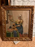 Antiek/vintage geborduurd MELKMEISJE met lijst 36x40, Antiek en Kunst, Ophalen