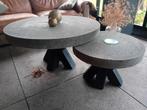 Bijzettafeltof salontafel rond, met houten matrixpoot, Tuin en Terras, Tuintafels, Ophalen of Verzenden, Zo goed als nieuw, Rond