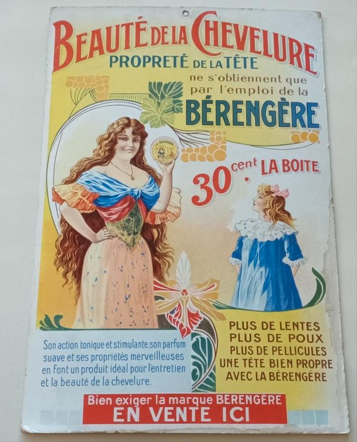 Vintage Berengere Haarverzorging Reclame Poster, Antiek en Kunst, Antiek | Overige Antiek, Ophalen of Verzenden