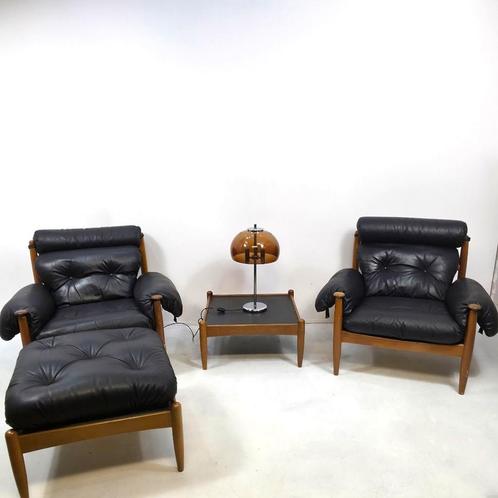 Bankstel Eric Merthen voor IRA Möbler mid century Deens, Huis en Inrichting, Banken | Complete zithoeken, Gebruikt, Leer, Ophalen