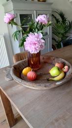 Stoere grote decoratieve houten schaal,bruin., Ophalen, Zo goed als nieuw, Rond, Hout