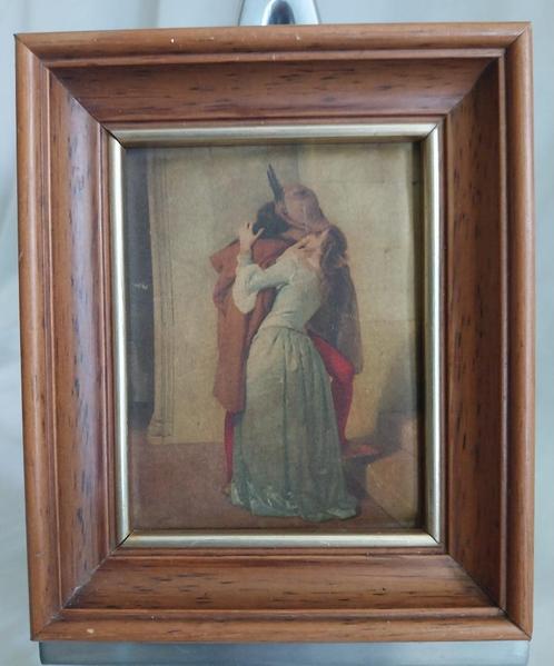 Miniatuur - De Kus - Zijde - F. Hayez - 1950, Antiek en Kunst, Kunst | Litho's en Zeefdrukken, Ophalen of Verzenden