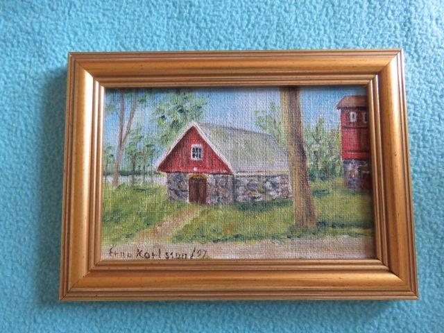 Origineel Zweeds schilderijtje Erna Karlsson op hardboard, Antiek en Kunst, Curiosa en Brocante, Ophalen of Verzenden