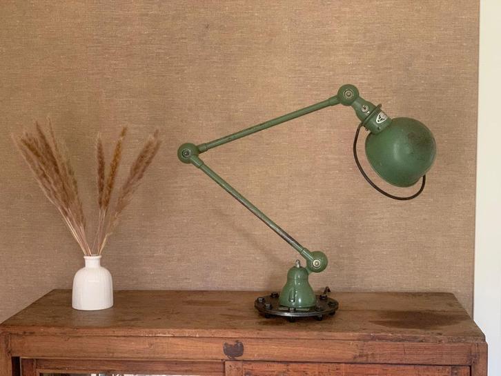 Jieldé | Groen | Tafellamp | Vintage | Oud | 2-armig, Huis en Inrichting, Lampen | Tafellampen, Gebruikt, Minder dan 50 cm, Metaal