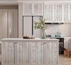 zelfklevend behang steigerhout  nieuw 8 rollen grijs beige, Ophalen of Verzenden, Minder dan 10 m², Grijs