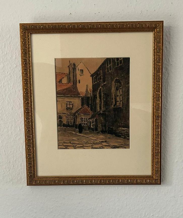 Chr. Soer (1882 - 1961) - Figuur in straatje bij klooster, Antiek en Kunst, Kunst | Schilderijen | Klassiek, Ophalen of Verzenden