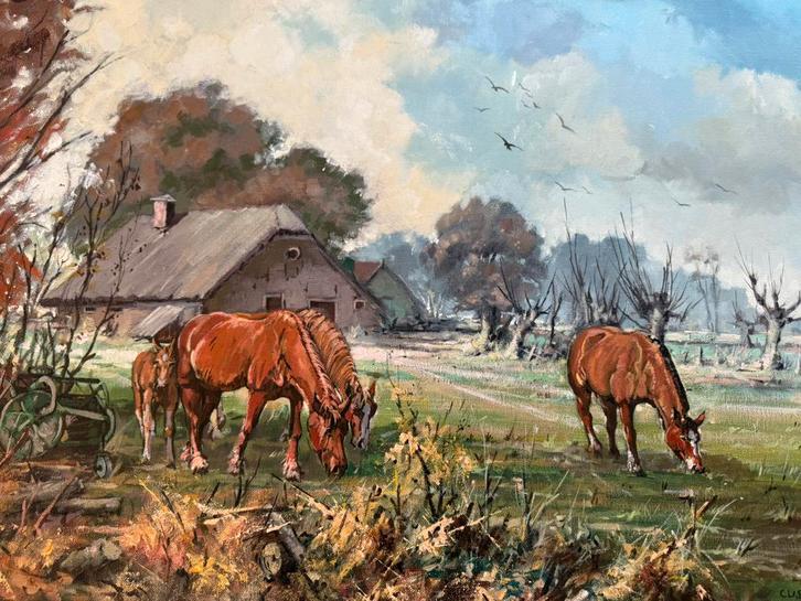 Claes Kraak Schilderij - Paarden in Landschap, Antiek en Kunst, Kunst | Schilderijen | Klassiek, Ophalen