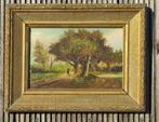 Schilderijte van een bospad op hout, Antiek en Kunst, Kunst | Schilderijen | Klassiek, Ophalen