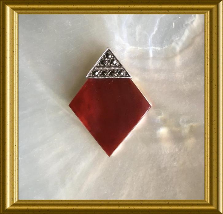 Oude zilveren hanger: carneool en markasiet, Sieraden, Tassen en Uiterlijk, Antieke sieraden, Hanger, Zilver, Met edelsteen, Ophalen of Verzenden