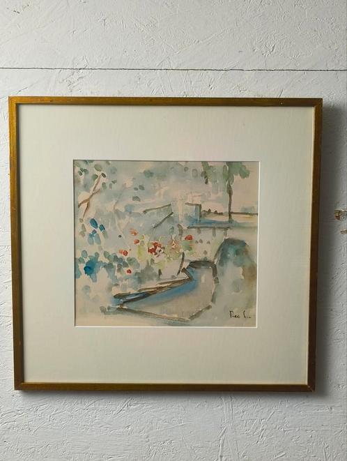 Theo Swagemakers aquarel tuin dubbel gesigneerd, Antiek en Kunst, Kunst | Schilderijen | Klassiek, Ophalen of Verzenden