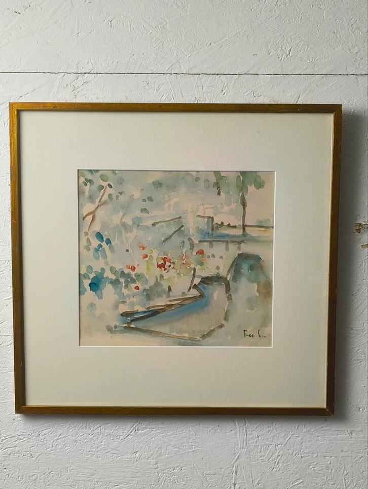 Theo Swagemakers aquarel tuin dubbel gesigneerd, Antiek en Kunst, Kunst | Schilderijen | Klassiek, Ophalen of Verzenden