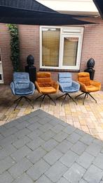 Fluwelen Stoelen Set (4) Grijs/Koper draaibaar - Showmodel, Huis en Inrichting, Fauteuils, Ophalen, 50 tot 75 cm