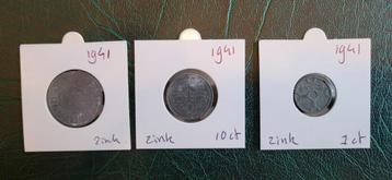 Wilhelmina oorlogs munten 1941 - Zink beschikbaar voor biedingen