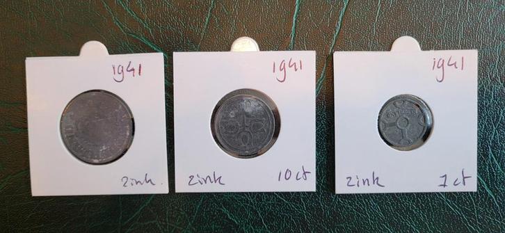 Wilhelmina oorlogs munten 1941 - Zink, Postzegels en Munten, Munten | Nederland, 10 cent, Koningin Wilhelmina, Ophalen of Verzenden