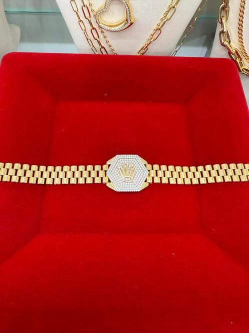 Prachtige 14 karaats gouden rolex design armband, Sieraden, Tassen en Uiterlijk, Armbanden, Nieuw, Goud, Ophalen of Verzenden