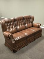 Chesterfield bankstel (3-zits) en fauteuil - gebruikt, Huis en Inrichting, Ophalen, Gebruikt, Leer, 75 tot 100 cm