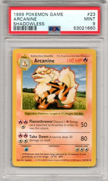 Arcanine Shadowless Psa 9 Base set 1999 beschikbaar voor biedingen
