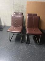 4 Gratis Eetkamerstoelen - Leer, Huis en Inrichting, Ophalen, Gebruikt, Bruin, Leer