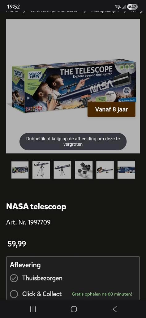 NASA Telescoop - Ontdek de ruimte!, Audio, Tv en Foto, Optische apparatuur | Telescopen, Nieuw, Lenzentelescoop (refractor), Minder dan 80 mm