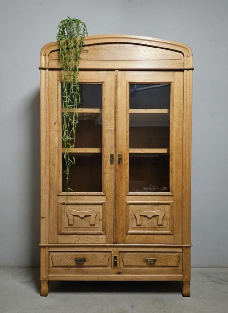 Antieke brocante Franse XL linnenkast vintage servieskast, Antiek en Kunst, Curiosa en Brocante, Ophalen of Verzenden