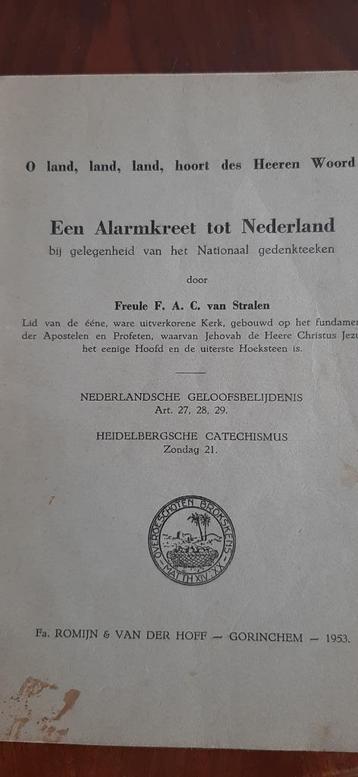 Een alarmkreet tot Nederland, Freule F.A.C. van Stralen beschikbaar voor biedingen